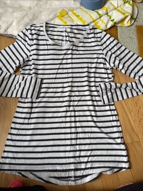 Duluth Trading Co. cotton striped long sleeve shirt women’s XS charcoal/white